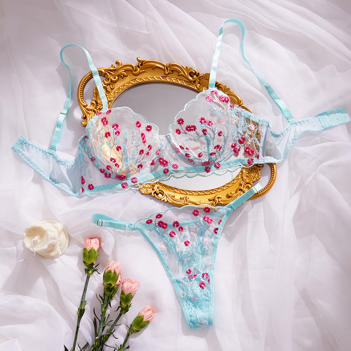 Title 15, Floral Embroidery Bra Comfortable Soft Multi-co...