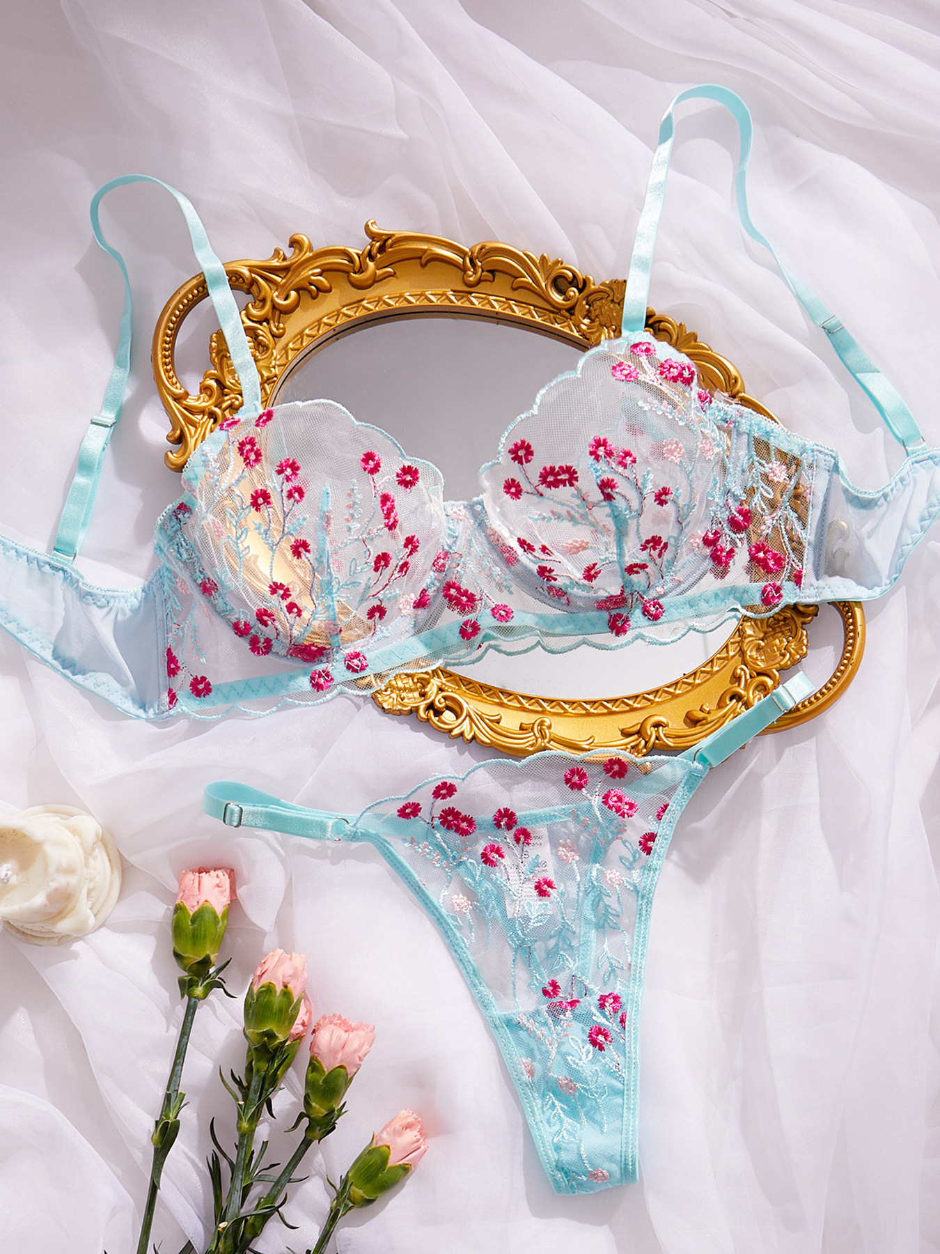 Title 17, Floral Embroidery Bra Comfortable Soft Multi-co...