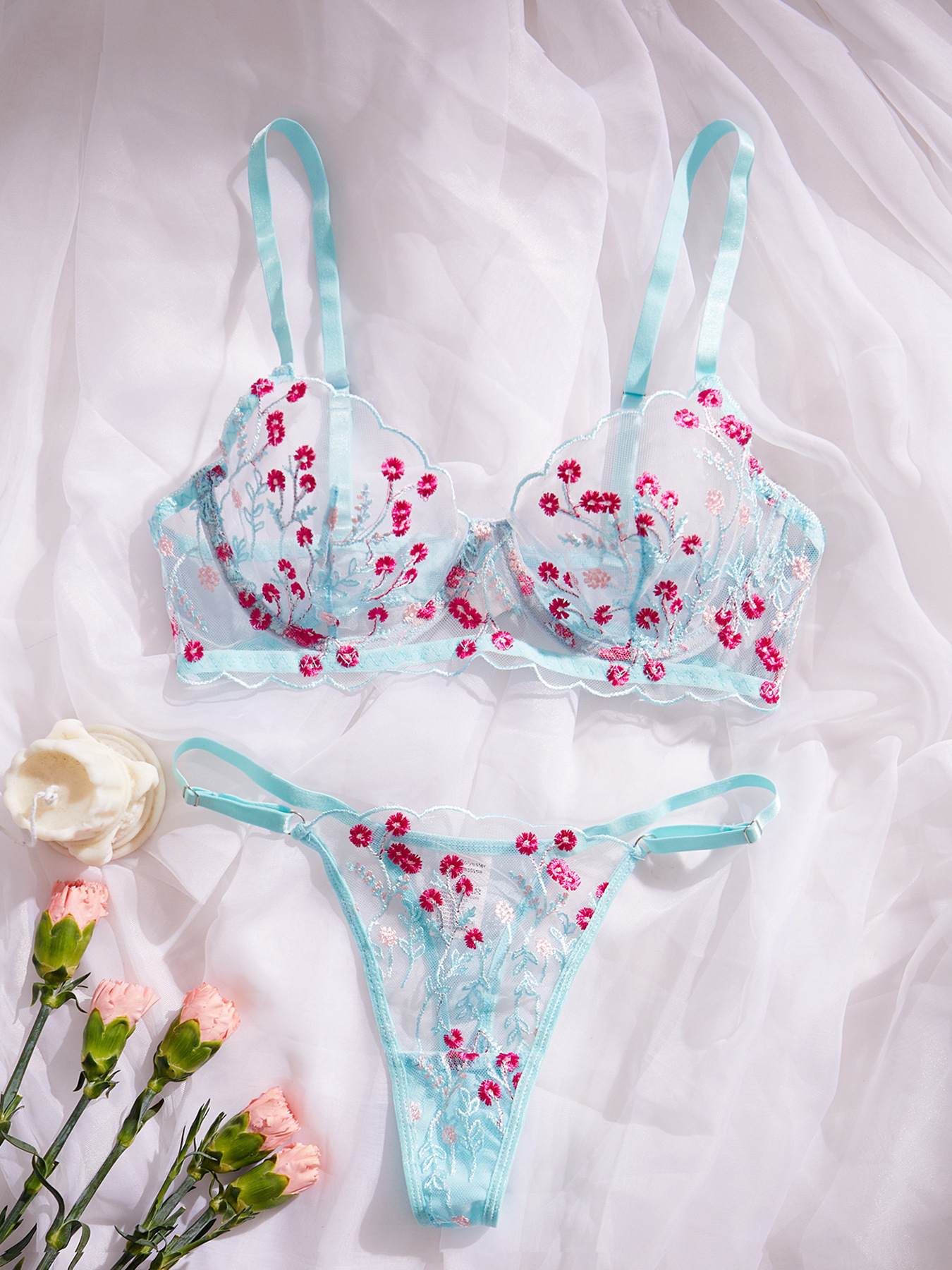 Title 23, Floral Embroidery Bra Comfortable Soft Multi-co...