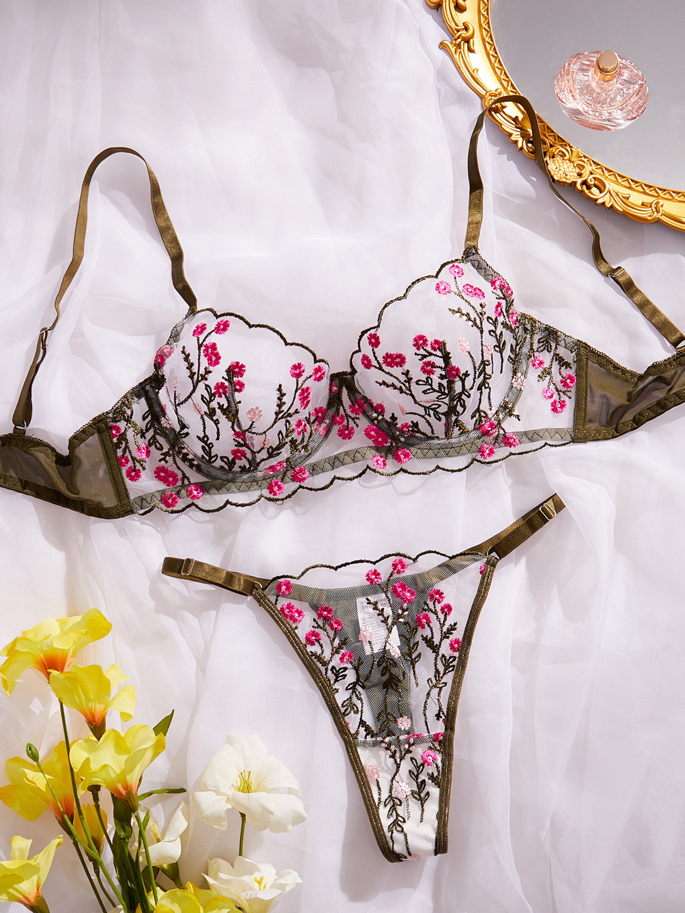 Title 24, Floral Embroidery Bra Comfortable Soft Multi-co...