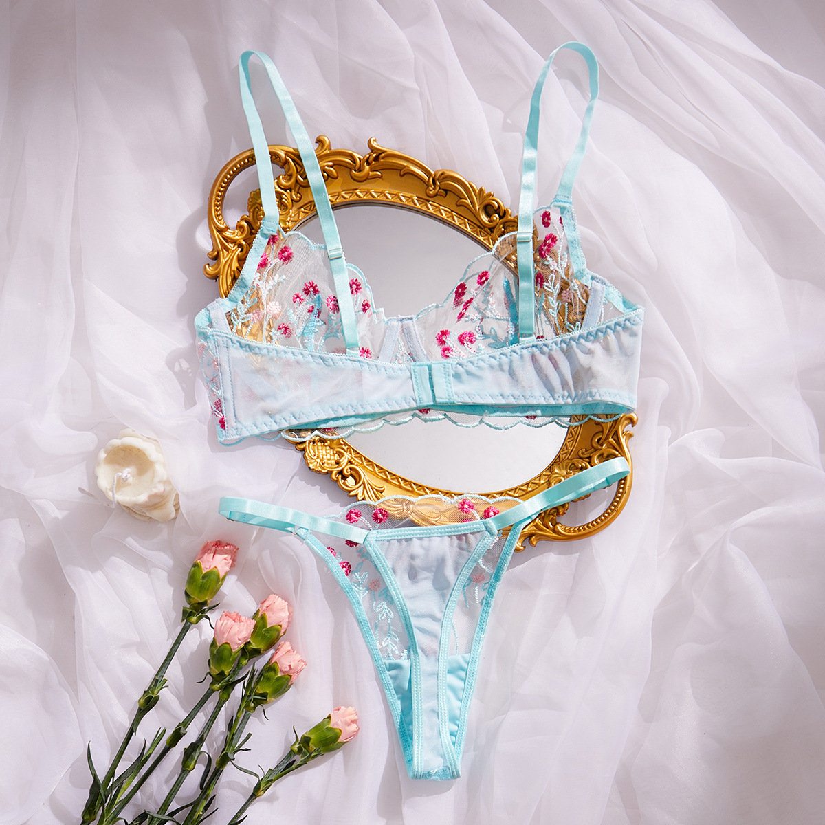 Title 25, Floral Embroidery Bra Comfortable Soft Multi-co...