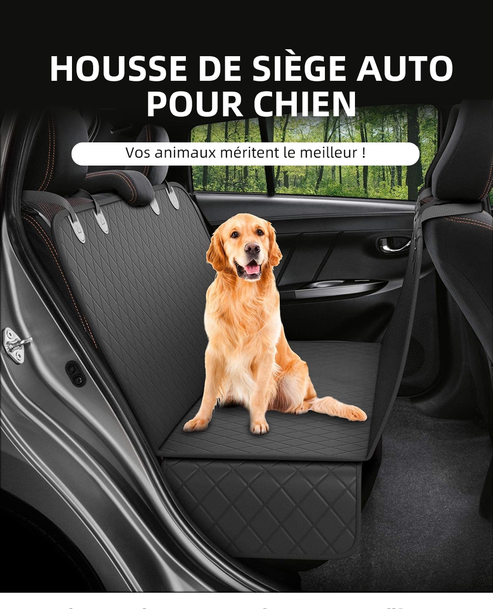 4-in-1 Waterproof Dog Car Seat Cover – Hammock Style, Non-Slip, Paw-Proof, Fits Up To 100lbs