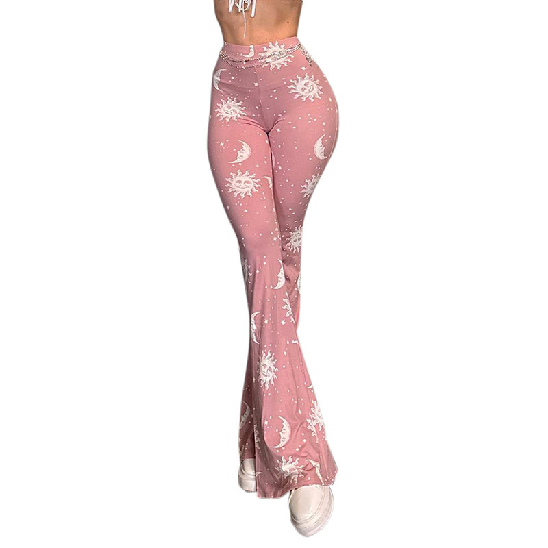 Title 8, Starry Sun Pattern Printed High Waist Flared Pa...