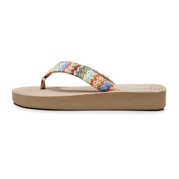 Women's PP Grass Imitation Woven Flip Flops Fashion Outerwear Wedge Beach Flip-flops Sandals