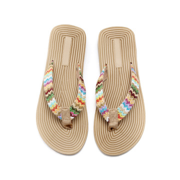 Women's PP Grass Imitation Woven Flip Flops Fashion Outerwear Wedge Beach Flip-flops Sandals