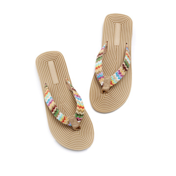 Women's PP Grass Imitation Woven Flip Flops Fashion Outerwear Wedge Beach Flip-flops Sandals