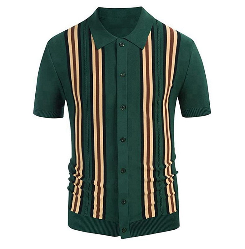 Title 9, Green Striped Short Sleeve Slim Fit Business Sw...