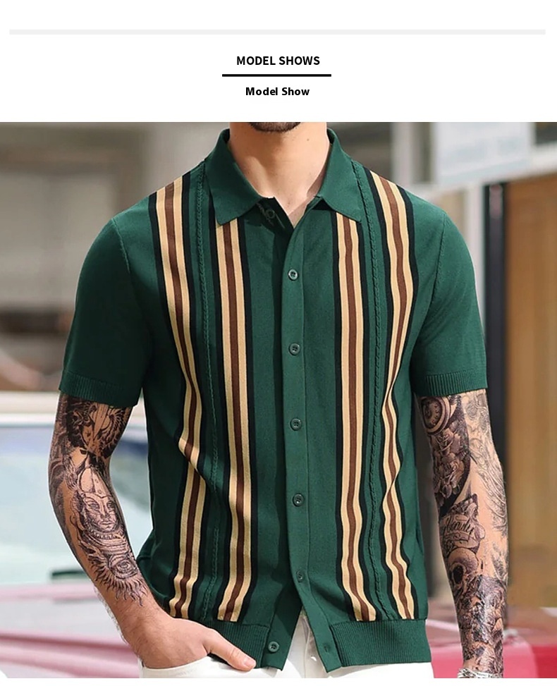 Title 10, Green Striped Short Sleeve Slim Fit Business Sw...