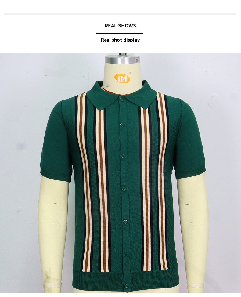 Title 11, Green Striped Short Sleeve Slim Fit Business Sw...