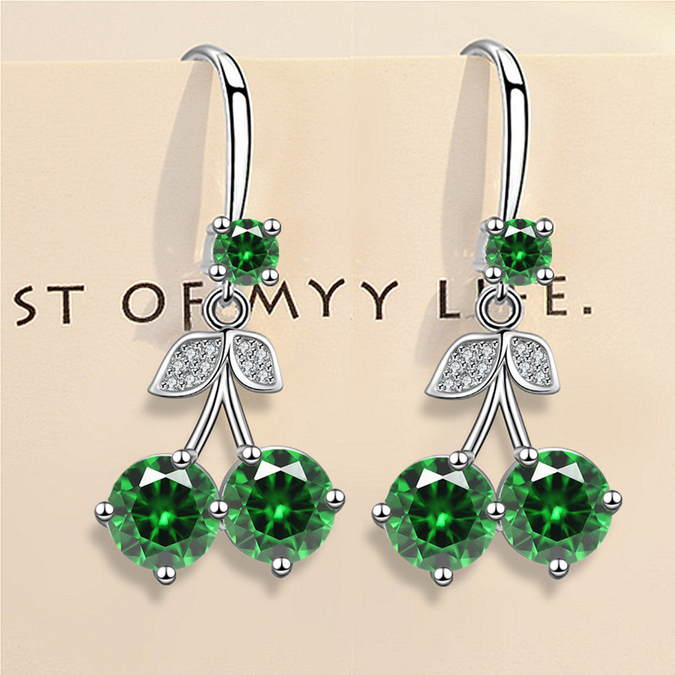 Title 1, Cherry Inlaid Mid-length Color Zircon Earrings