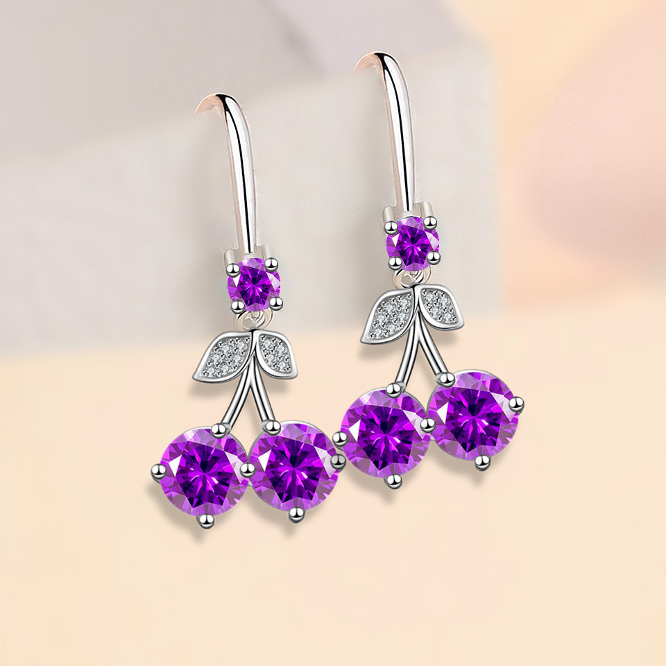 Title 8, Cherry Inlaid Mid-length Color Zircon Earrings