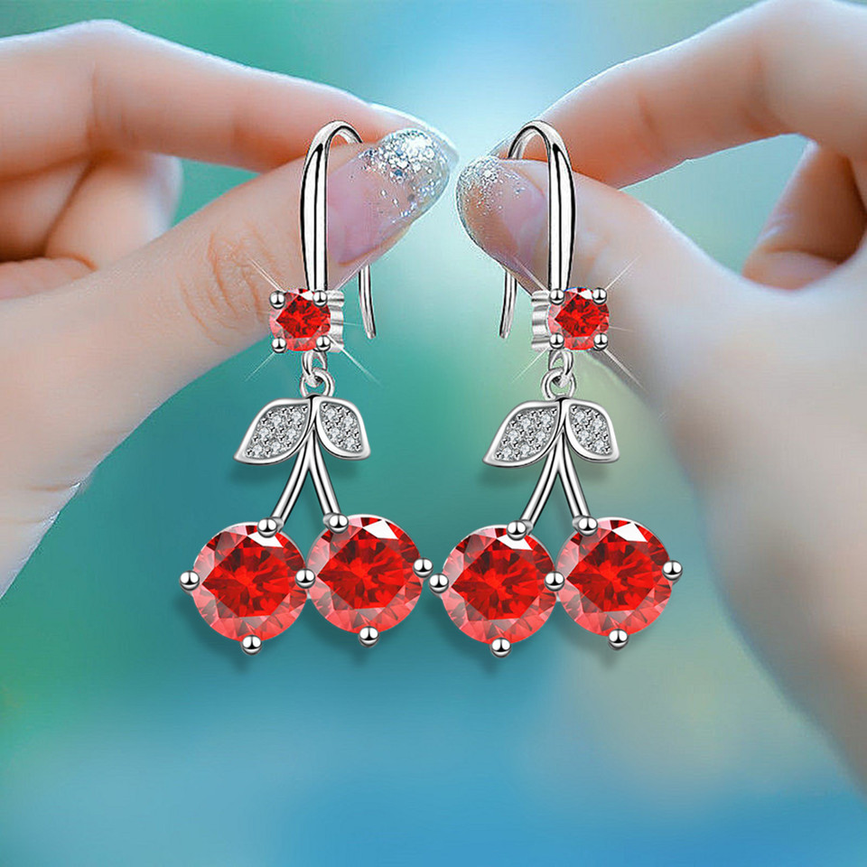 Title 10, Cherry Inlaid Mid-length Color Zircon Earrings