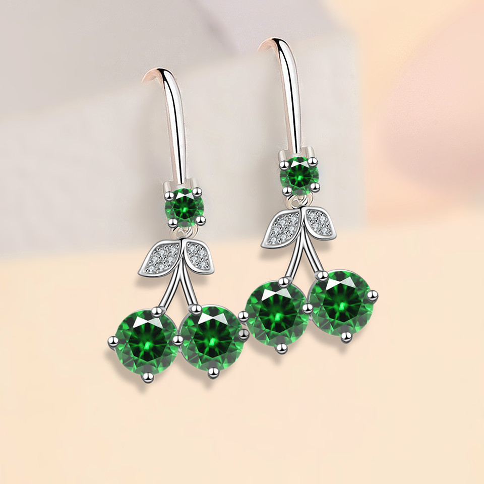 Title 15, Cherry Inlaid Mid-length Color Zircon Earrings