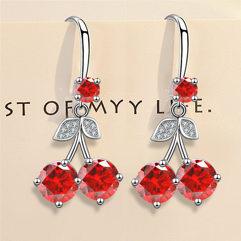 Title 19, Cherry Inlaid Mid-length Color Zircon Earrings