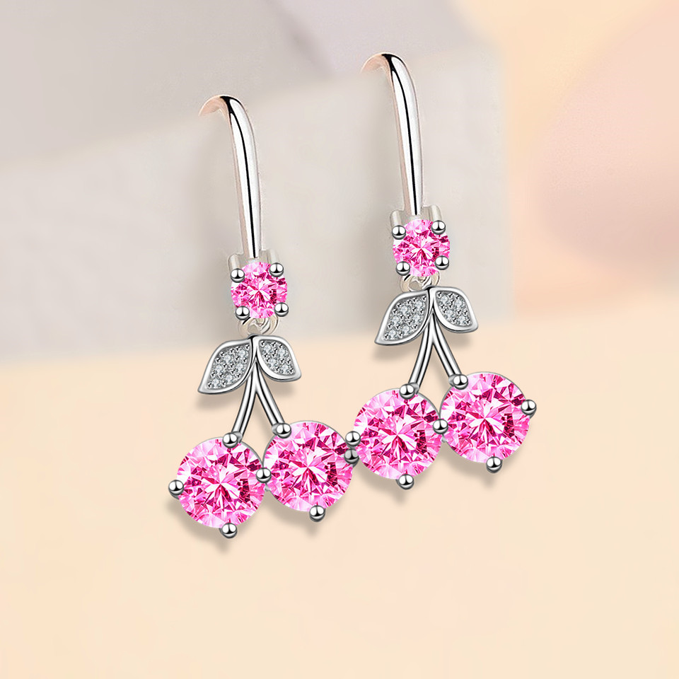 Title 20, Cherry Inlaid Mid-length Color Zircon Earrings