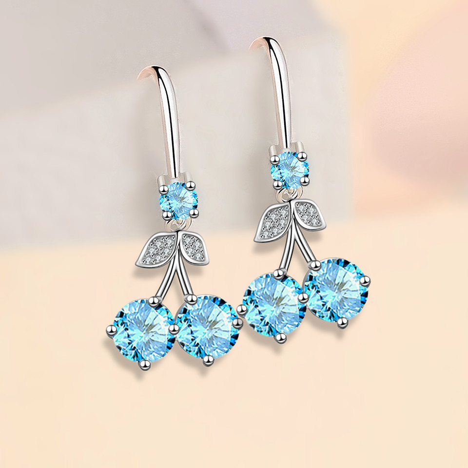 Title 29, Cherry Inlaid Mid-length Color Zircon Earrings