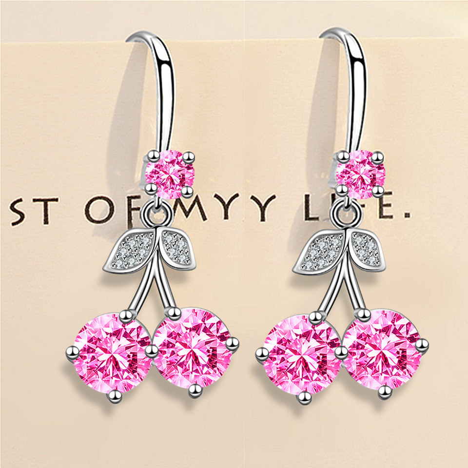 Title 31, Cherry Inlaid Mid-length Color Zircon Earrings