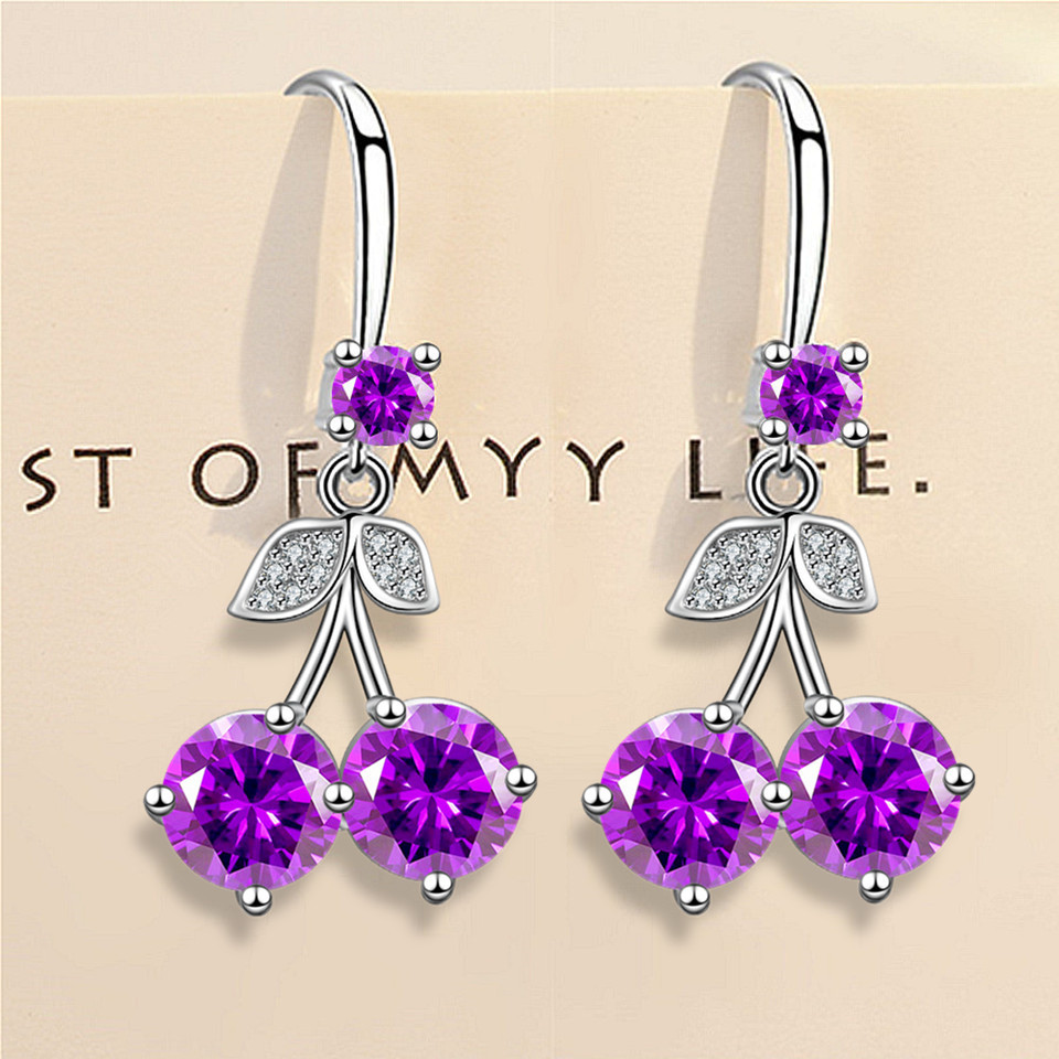 Title 37, Cherry Inlaid Mid-length Color Zircon Earrings