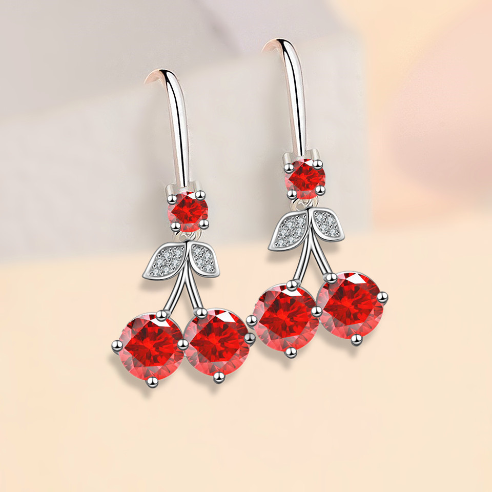 Title 40, Cherry Inlaid Mid-length Color Zircon Earrings