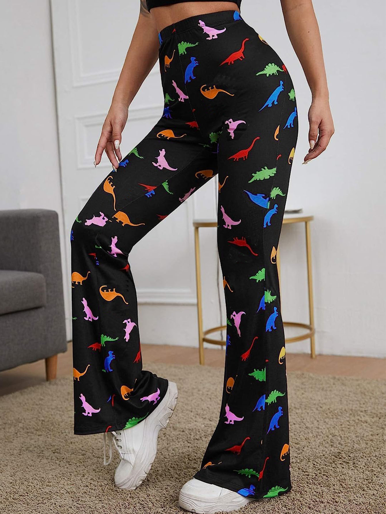 Title 3, Womens Long Bell-bottom Pants with Dinosaur Pr...