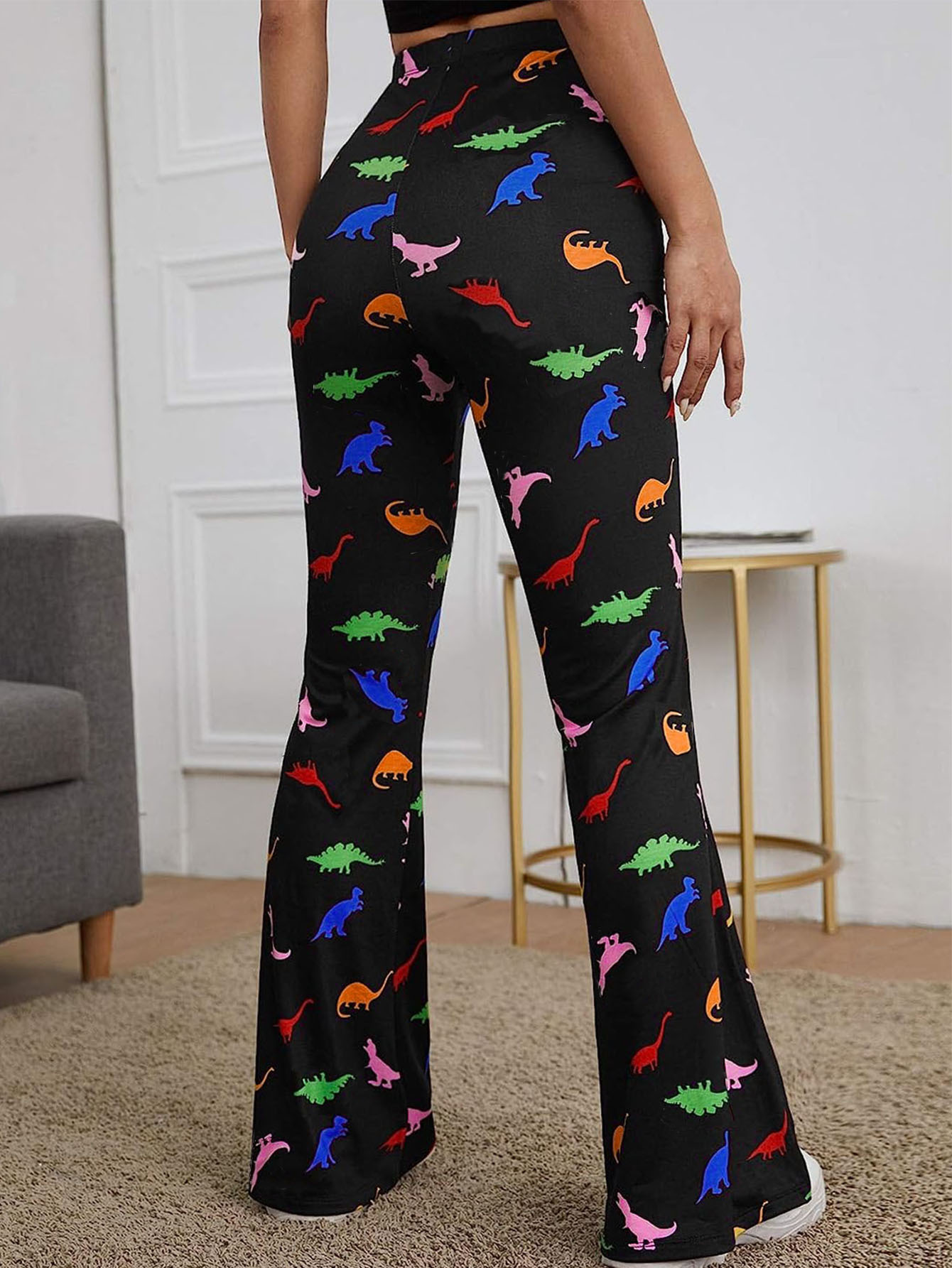 Title 4, Womens Long Bell-bottom Pants with Dinosaur Pr...