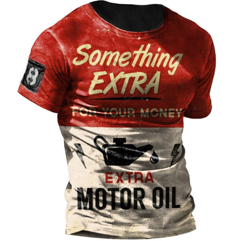 Title 3, Heren Vintage Motor T-shirt met 3D print, combi...