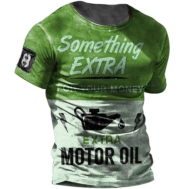 Title 4, Heren Vintage Motor T-shirt met 3D print, combi...