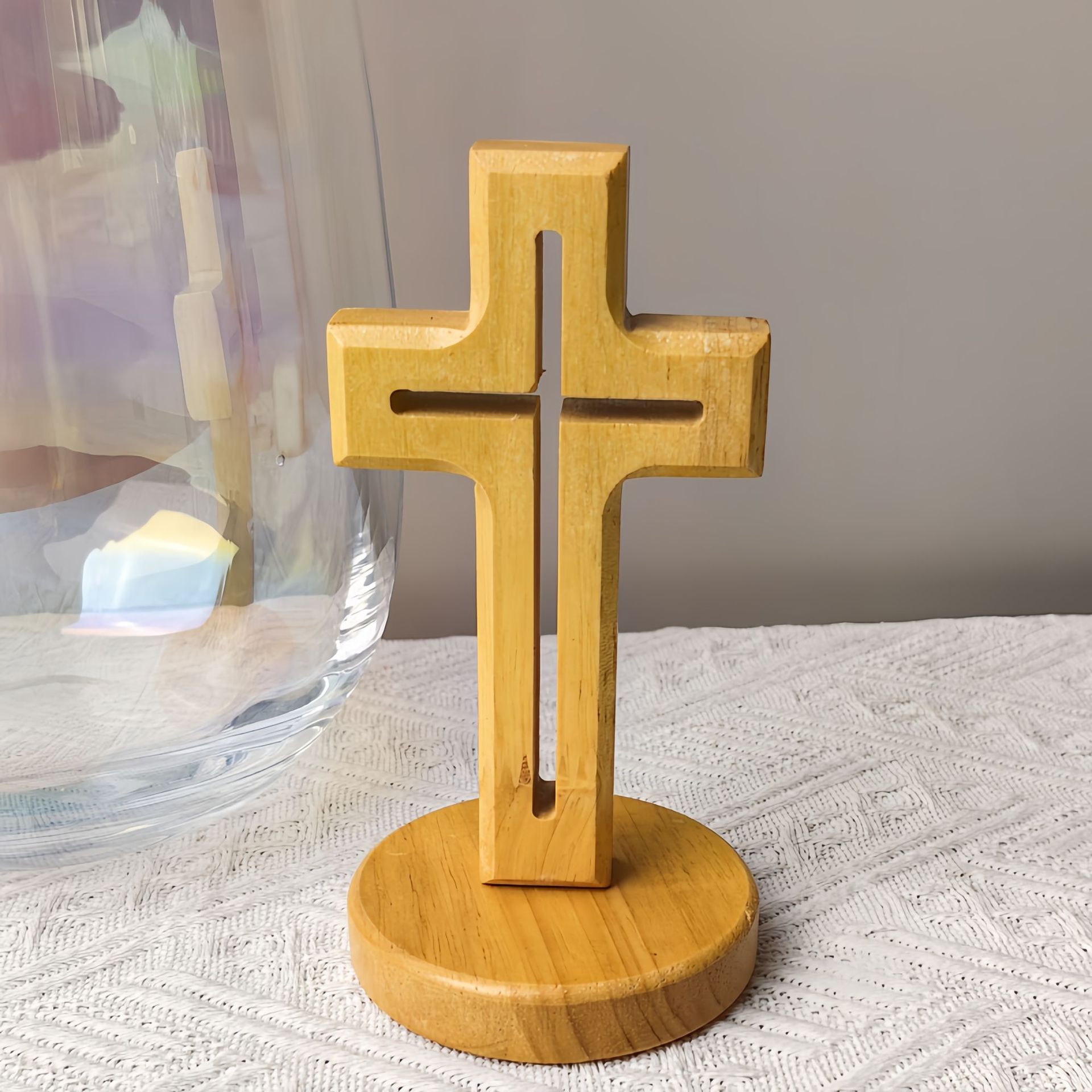 Title 1, Solid Wood Cross Simple Home Office Wood Carvin...