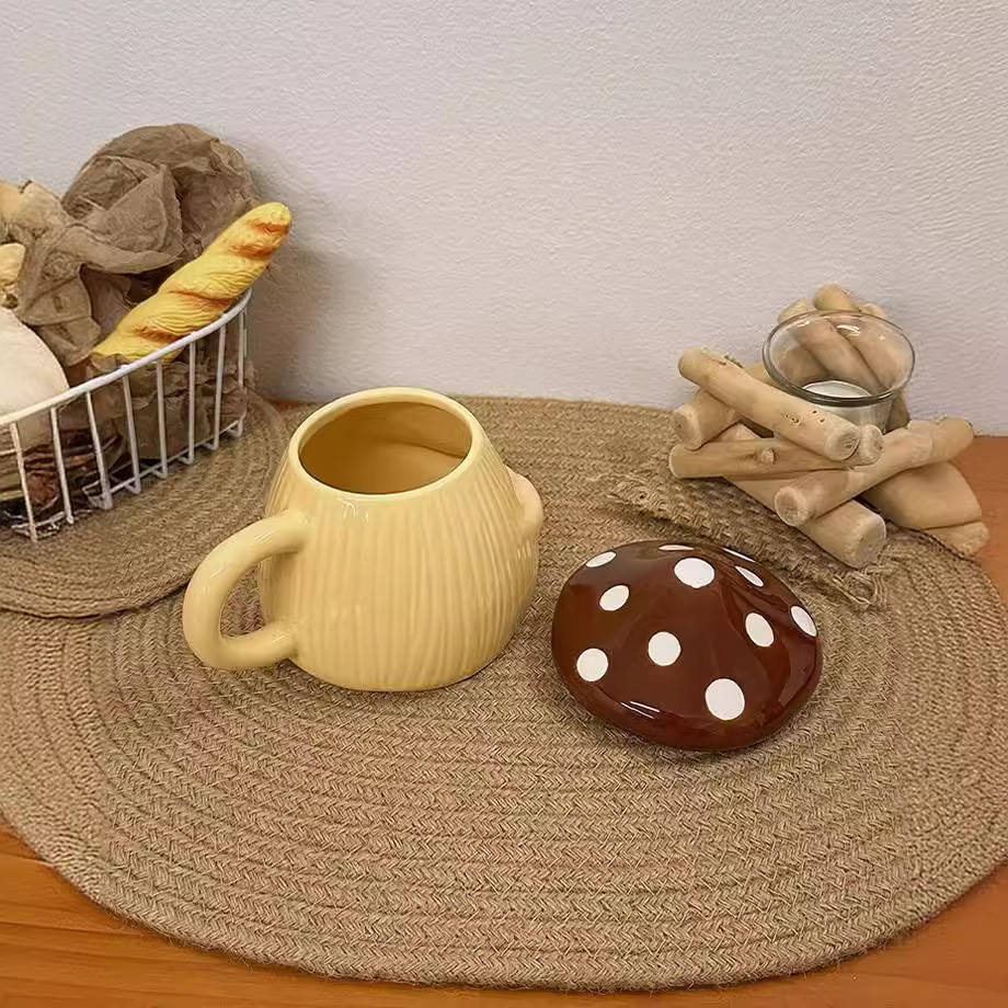 Title 3, Cute Hug Mushroom Ceramic Water Cup With Lid