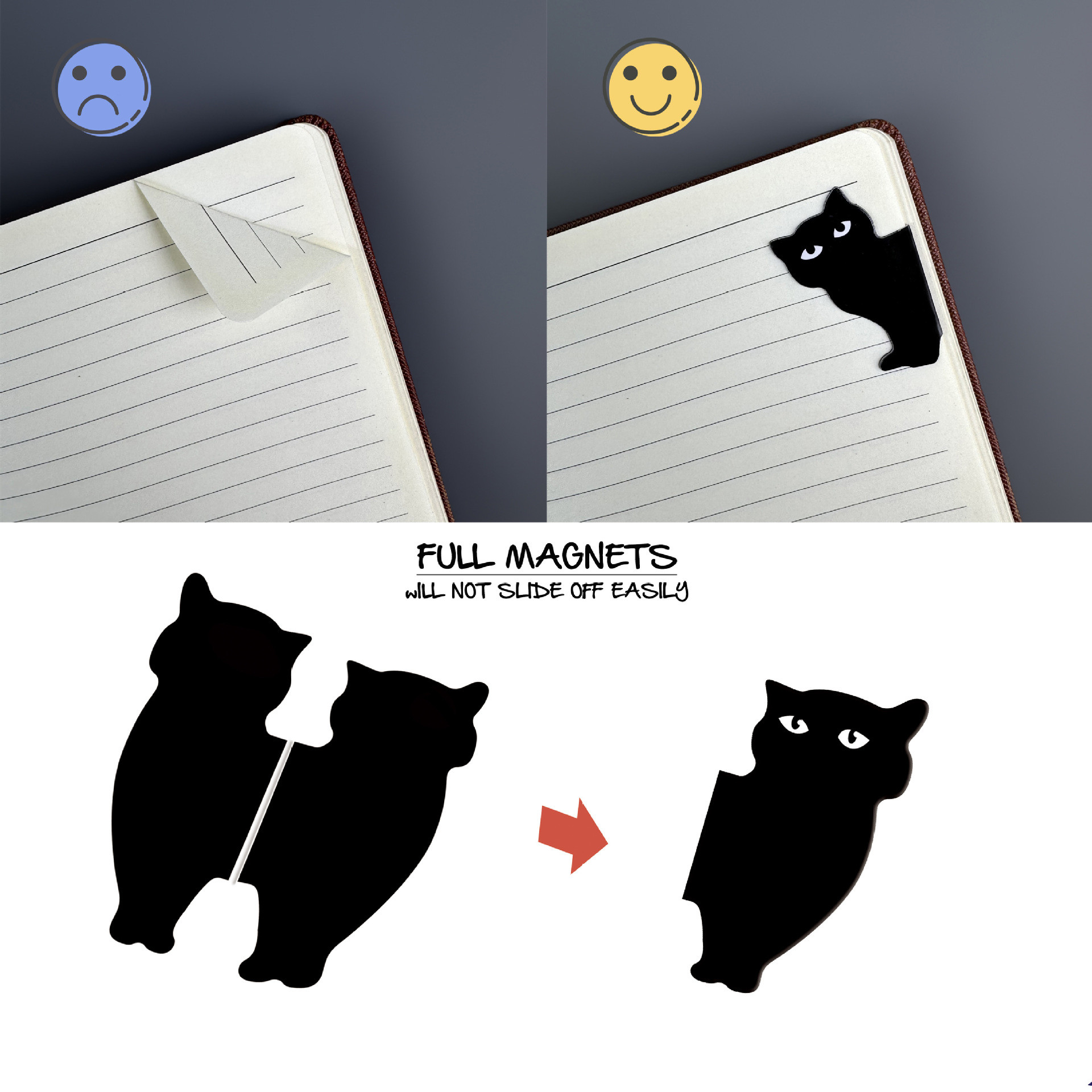 Title 4, Black Cat Cute Magnetic Bookmark