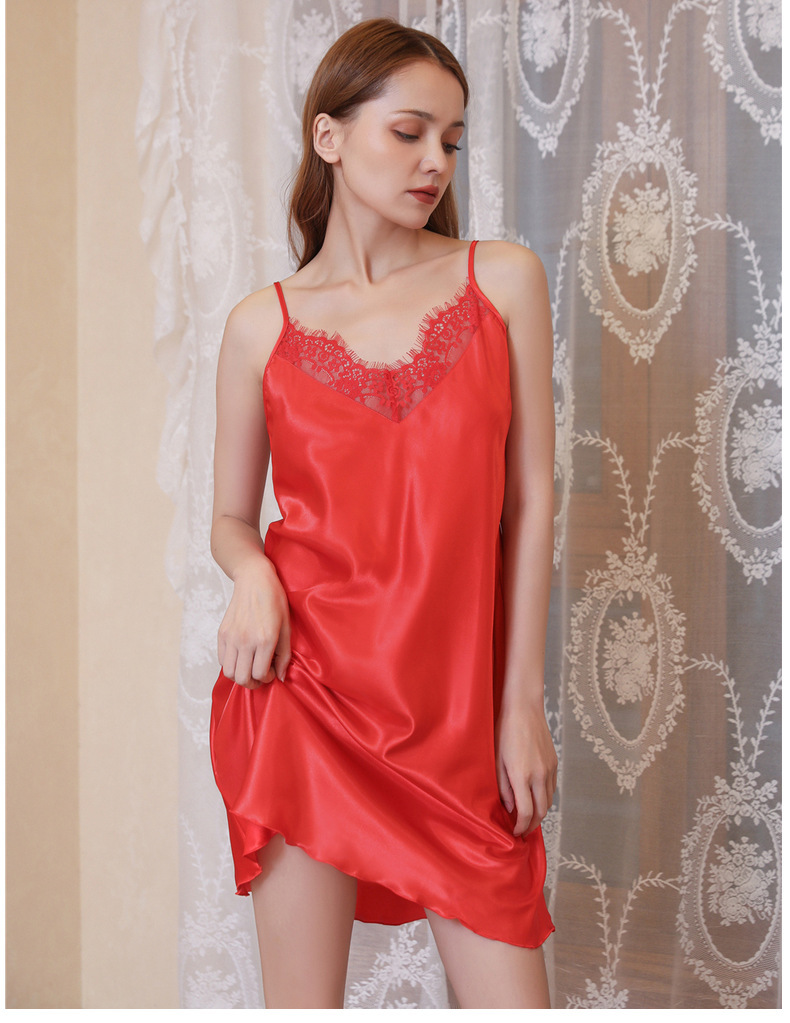 Title 14, Plus Size Summer Thin Satin Silk Nightdress