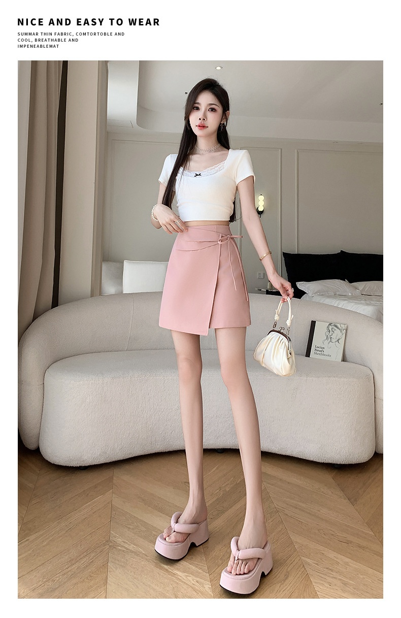 Title 5, Lace-up asymmetric skirt, new Chinese style, pl...