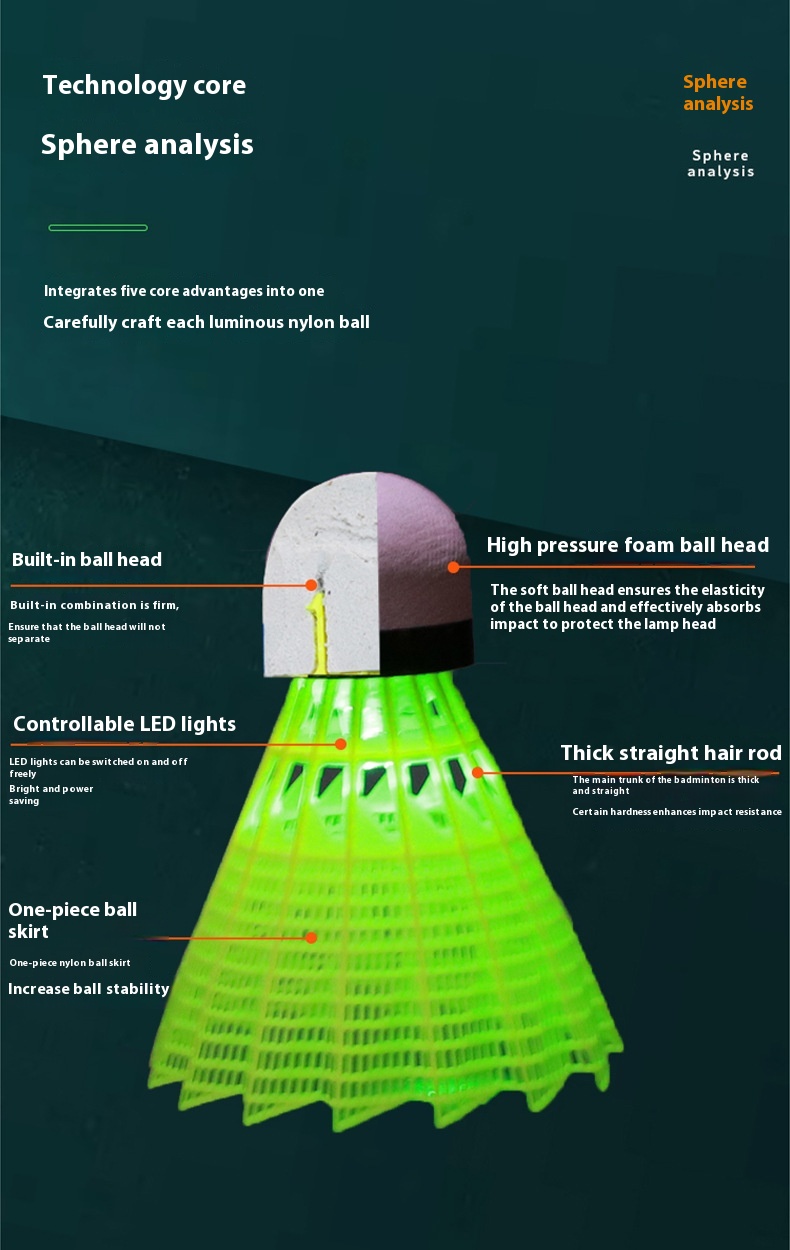Title 5, Svetleći badminton loptice sa prekidačem, najlo...