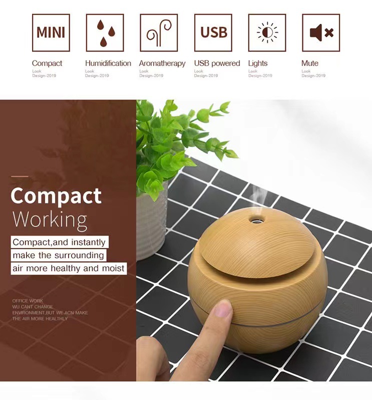 Title 4, USB Wood Grain Mushroom Humidifier Household Mi...