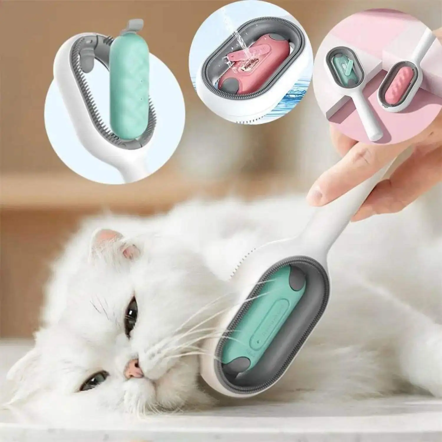 Cat Hair Brush With Water, Sticky Brush For Cats, 4 In-1 Cat Grooming Brush Creative Update Cat Dog Grooming Comb With Water Tank Double-Sided Hair Removal Brush Kitten Pet Supplies Accessories – image 3
