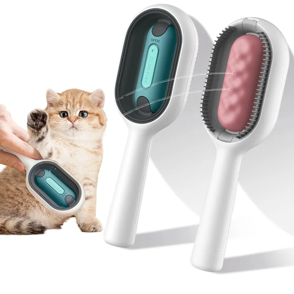 Cat Hair Brush With Water, Sticky Brush For Cats, 4 In-1 Cat Grooming Brush Creative Update Cat Dog Grooming Comb With Water Tank Double-Sided Hair Removal Brush Kitten Pet Supplies Accessories – image 5