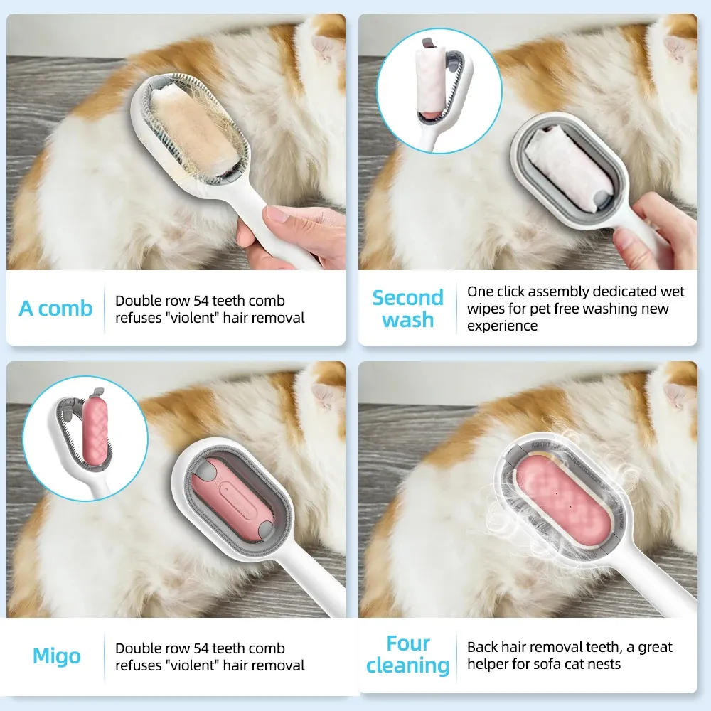 Cat Hair Brush With Water, Sticky Brush For Cats, 4 In-1 Cat Grooming Brush Creative Update Cat Dog Grooming Comb With Water Tank Double-Sided Hair Removal Brush Kitten Pet Supplies Accessories – image 7