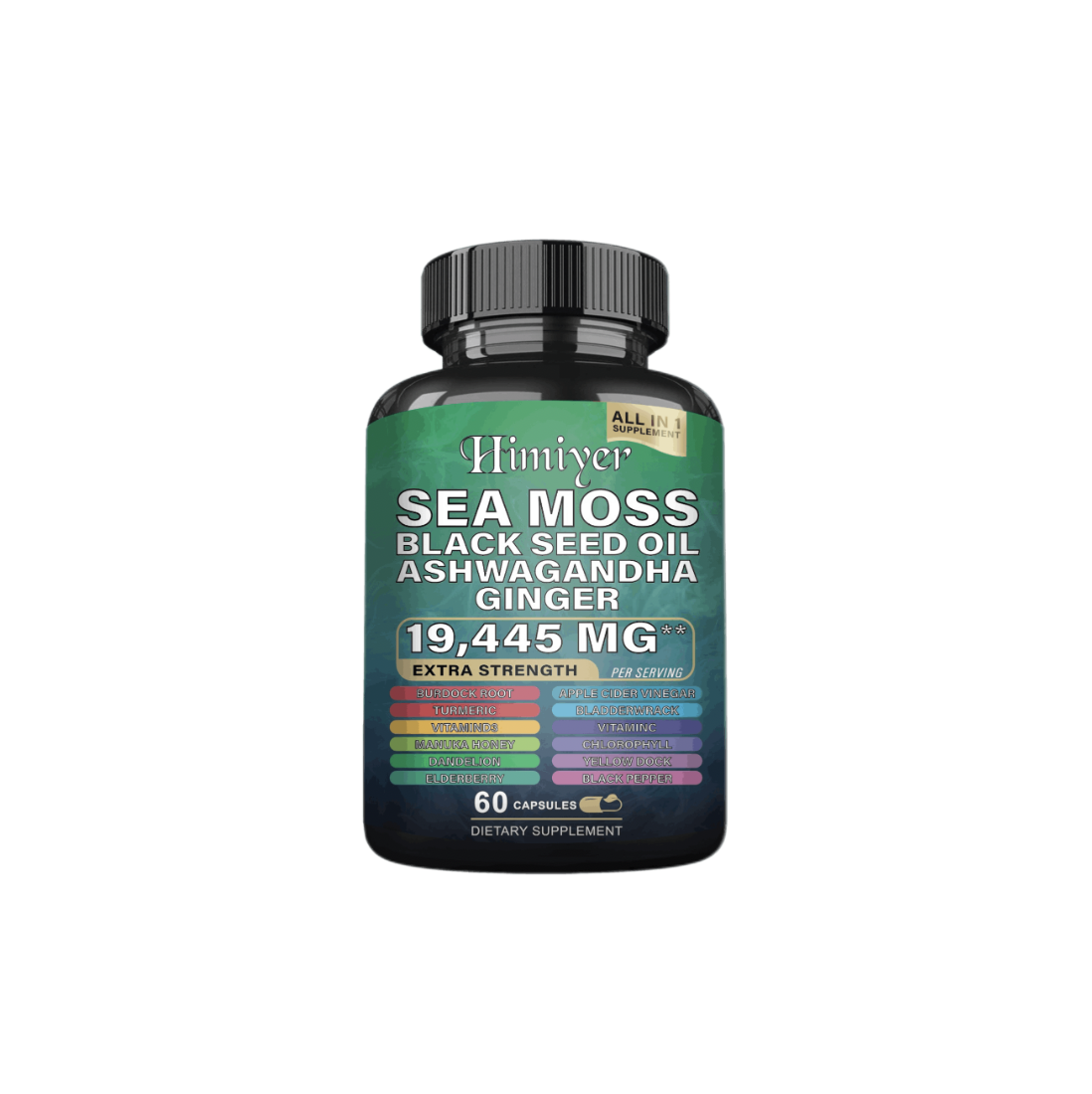 Herbal Immune Support Supplement With Sea Moss. Introducing our revolutionary MagicMoss Formula, a comprehensive combination of Sea Moss Pills, Black Seed Oil Pills, Ashwagandha, Bladderwrack, and Burdock Root Capsules, enriched with over 12 potent ingred