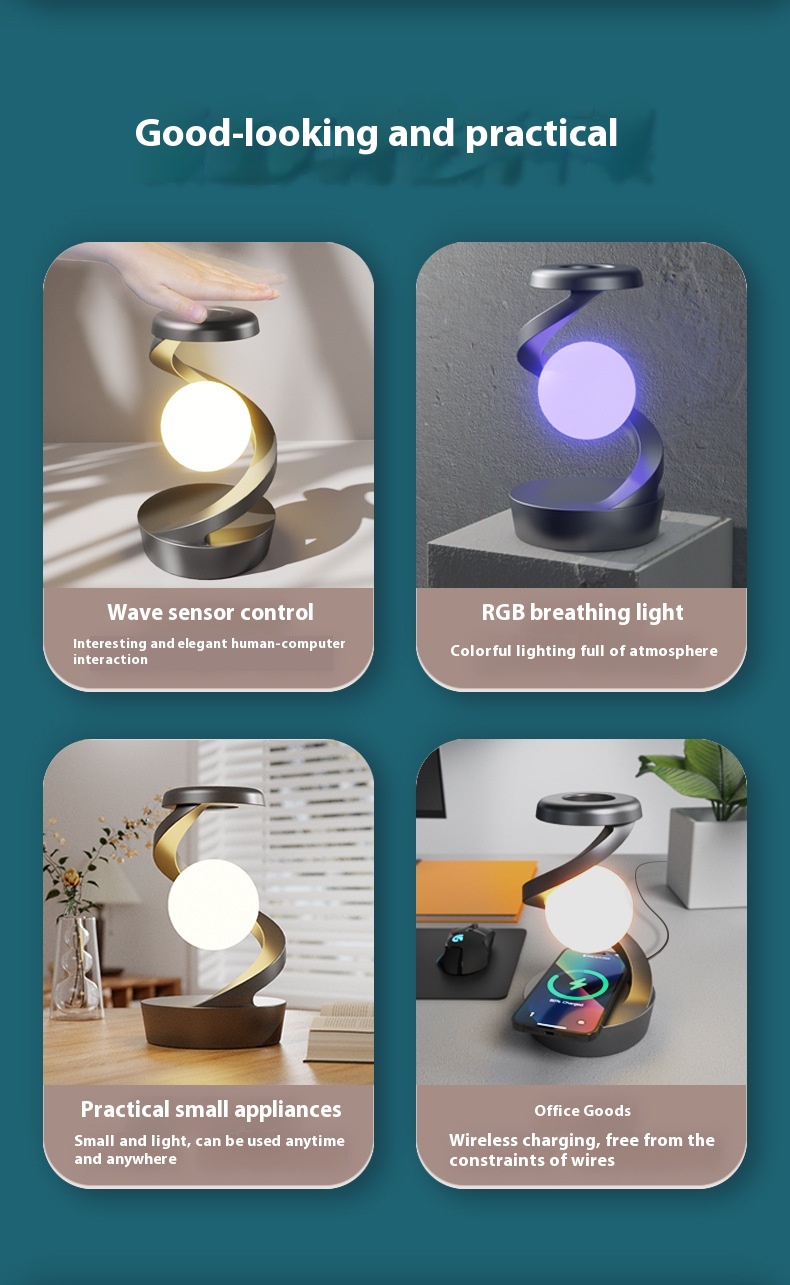 Rotating Moon Desk Lamp with Sensor Control & Wireless Charger | Shop Now on CyberRigStore.com