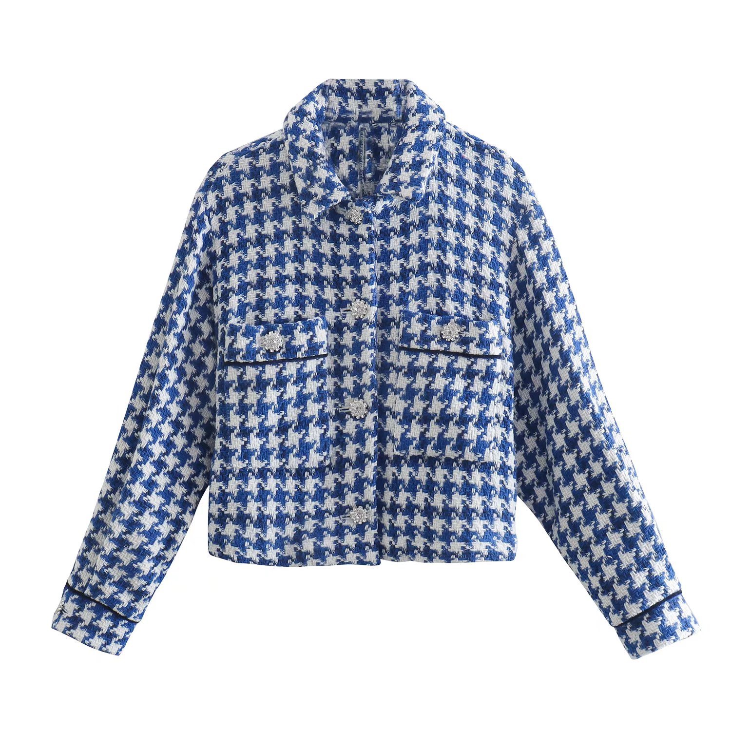 New Women's Fashion Jewelry Embellished Textured Shirt Jacket