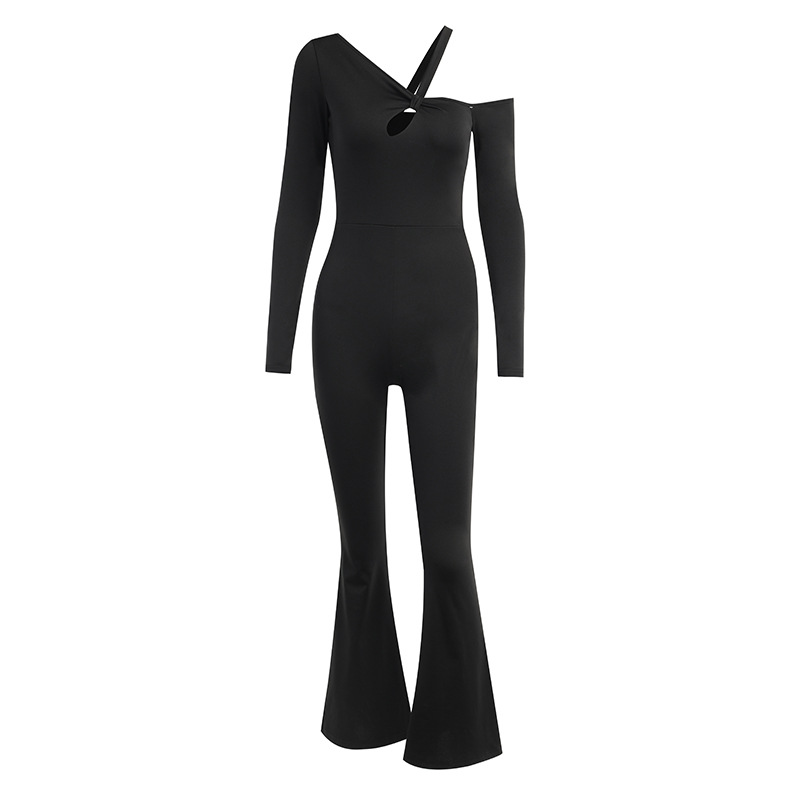 Asymmetrical Strapless Jumpsuit Women's Winter Slim Temperament Simple Flared Pants