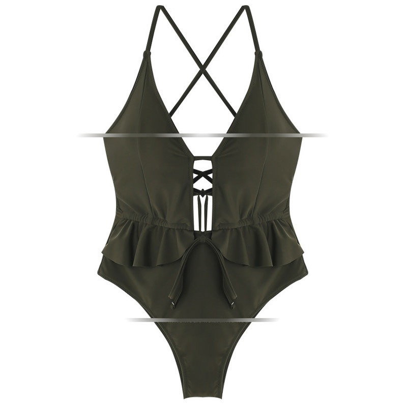 Sweet Solid Color Ruffled Straps Sexy Backless Swimwear Hot Spring - Image 12