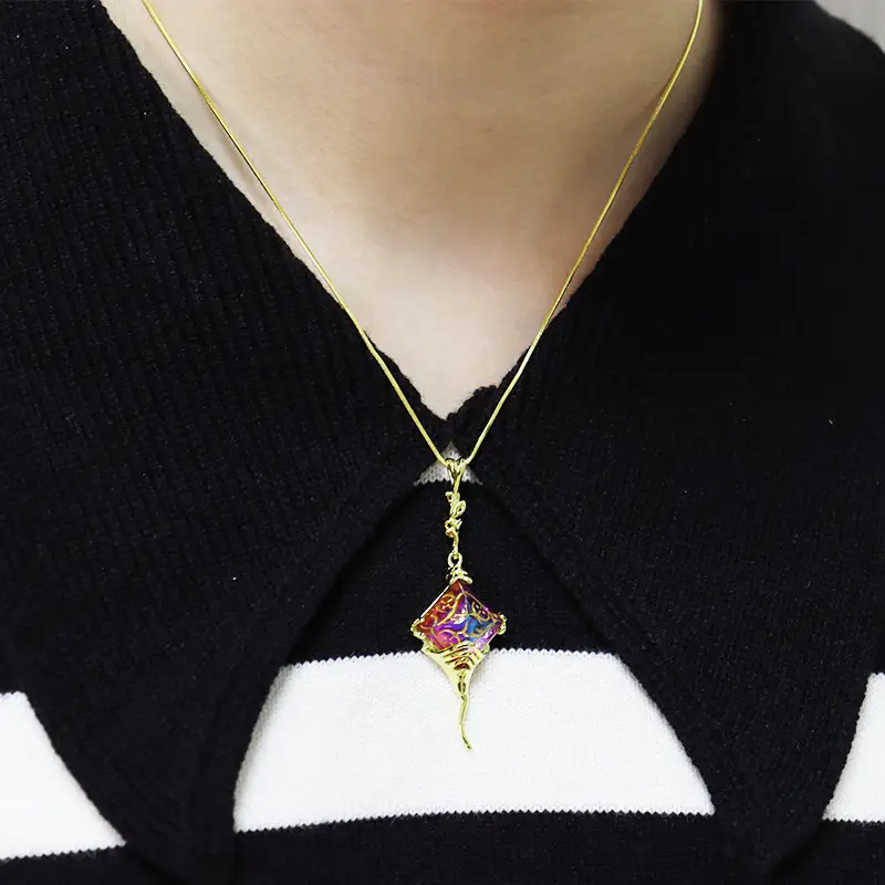 Gem Phoenix Flower Necklace Pyramid Fantasy Crystal Pendant