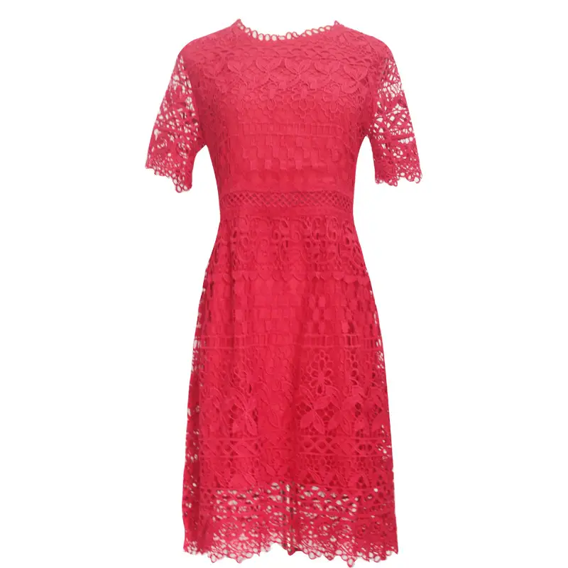 Small Fragrance Round Neck Heavy Industry Water-soluble Hollow Large Size Dress