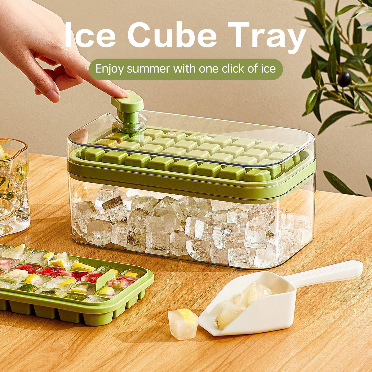 One-button Press Type Ice Mold Box Plastics Ice Cube Maker Ice Tray Mold With Storage Box With Lid Bar Kitchen Accessories