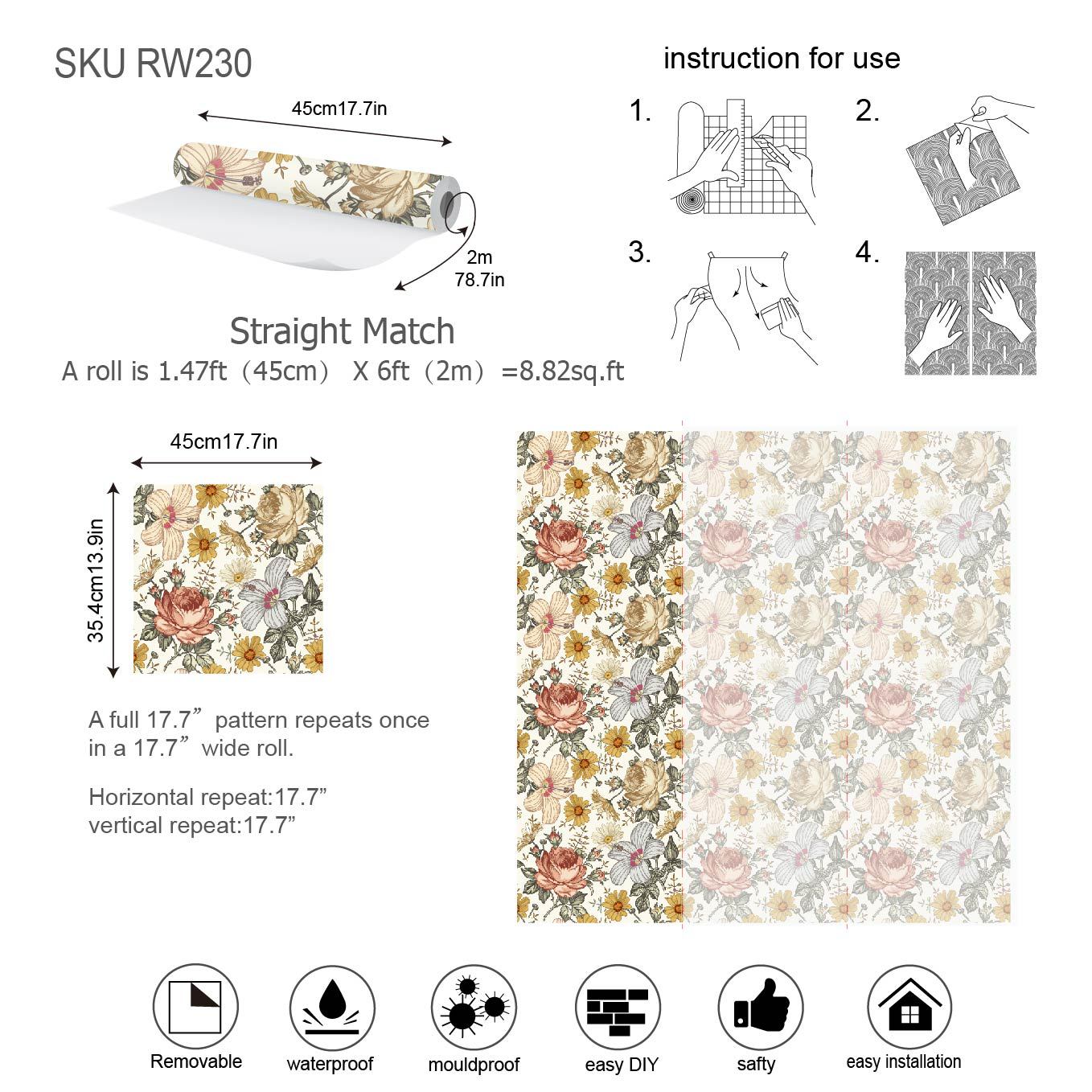 Title 1, Retro Floral Self-adhesive Bohemian Wallpaper