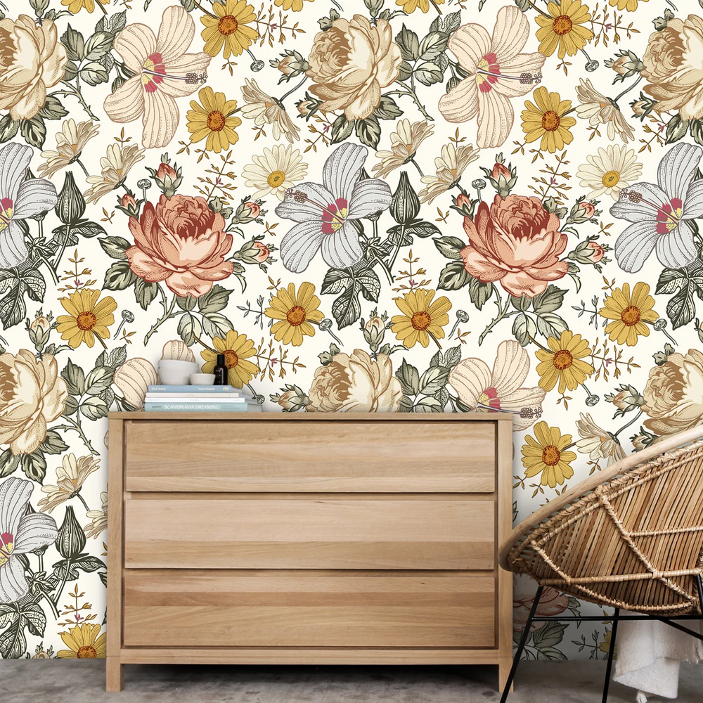 Title 9, Retro Floral Self-adhesive Bohemian Wallpaper