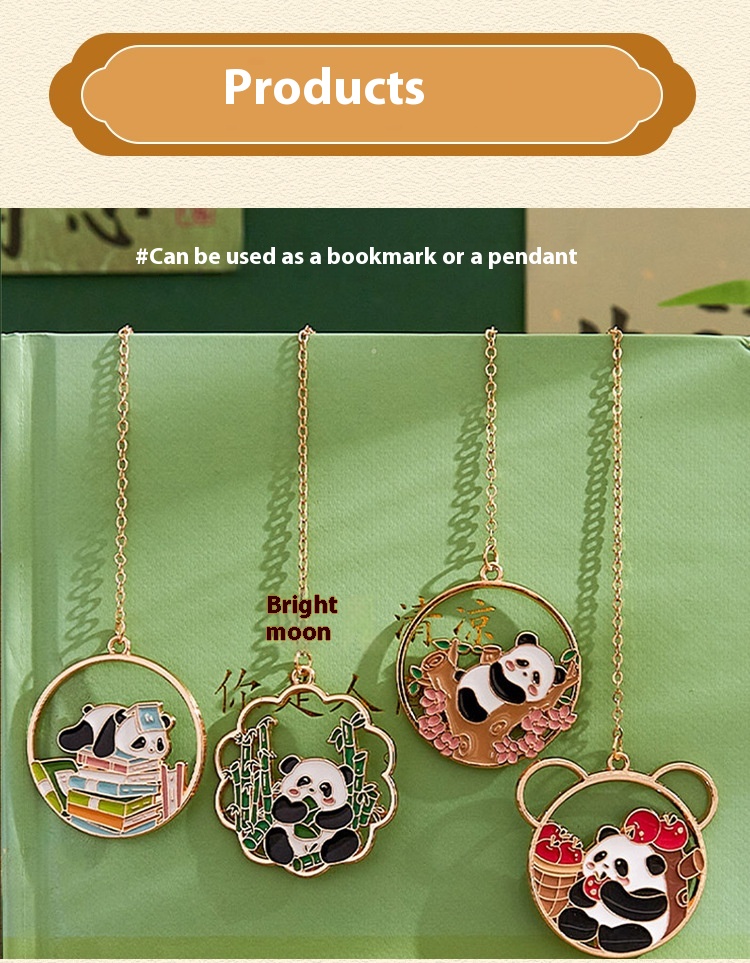 Title 8, Metal Creativity Bookmark Cute Panda Pendant