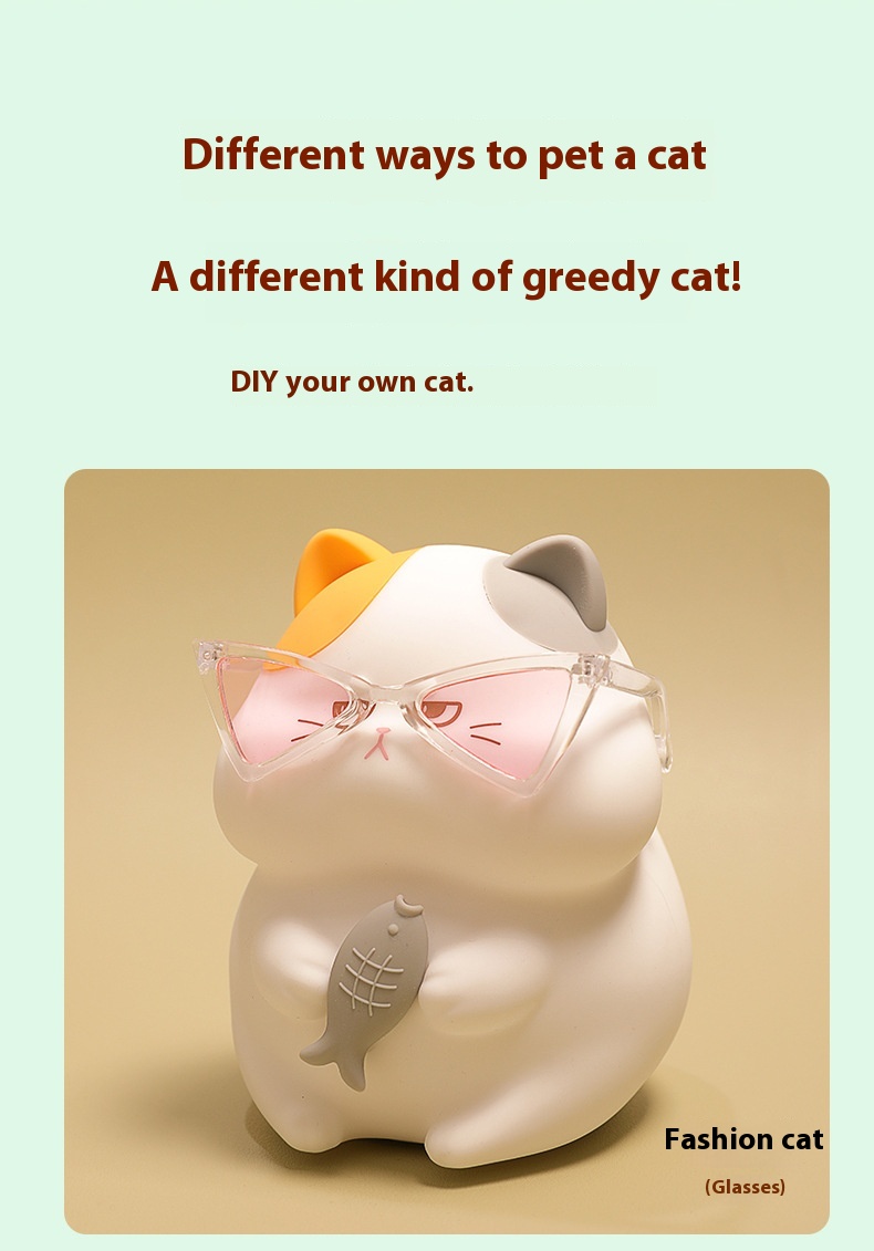 Title 6, Greedy Cat Small Desktop Cartoon Creative Night...