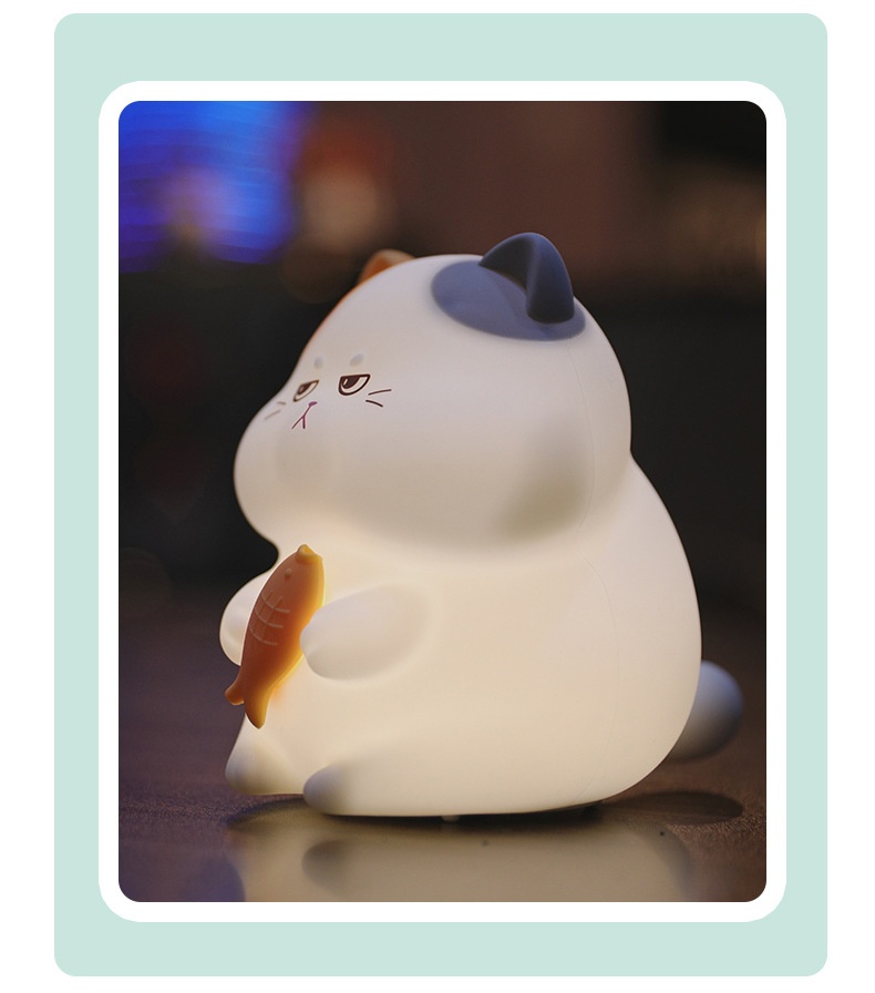 Funny Cartoon Fat Cat Night Light with Fish